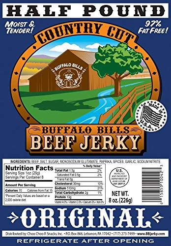 Buffalo Bills Mesquite Country Cut smoked Beef Jerky, Moist & Tender, 8 Oz | Mesquite Beef Jerky, Made In USA, High Protein, Low Carb, For Work, Trips, On-The-Go Snacking, Smoky Flavor, Hot Snacks