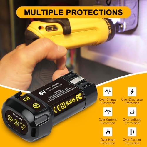 2 Pack 3000mAh 8V Li-ion Replacement Battery Compatible with DEWALT DCB080 DCF680N1 DW4390 DCF680N2 DCL023 DCF680 DCB095 DCF682 Cordless Power Tools