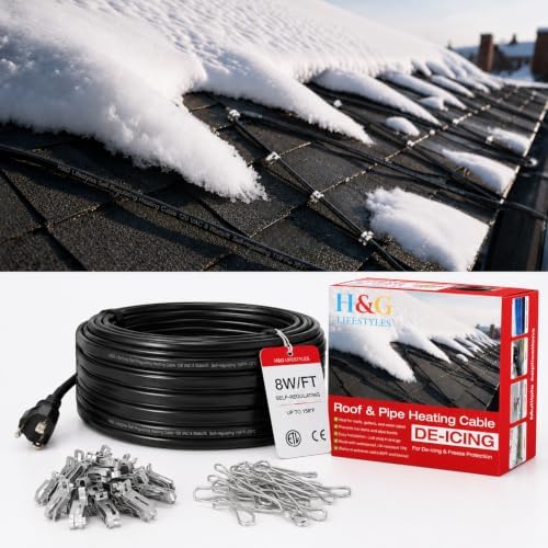 H&G Lifestyles 8W/FT Roof Heat Cable for Roof and Gutters, 140FT