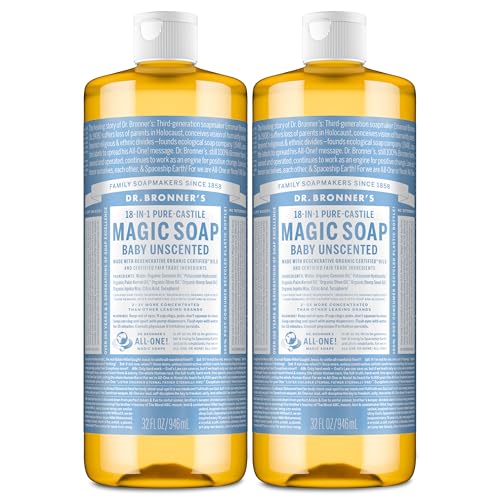 Dr. Bronner's Baby Unscented Pure-Castile Liquid Soap, No Fragrance, 16 oz, 2-Pack