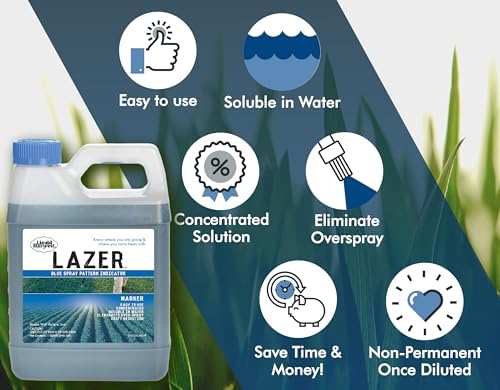 Liquid Harvest Lazer Blue - 32 Ounces - Concentrated Spray Pattern Indicator - Perfect Weed/ Fertilizer Marking Dye