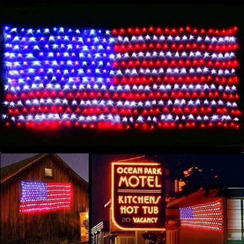 YULIANG LED American Flag Lights, 6.5ft*3.2ft Waterproof Led Flag Net Light Outdoor for 4th of July Decorations, Independence Day, Memorial Day