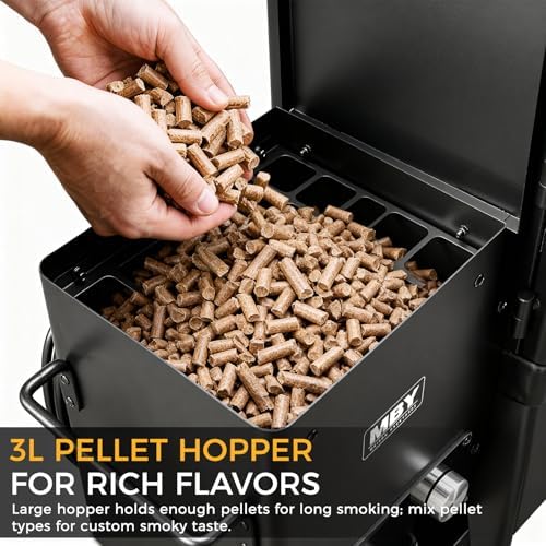 Pellet Smoker with Cover, Electric Wood Pellet Smoker Grill With Meat Probe and Hook, 616 Sq in Cooking Area LED Display Temperature Control