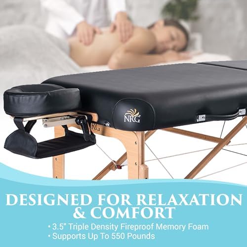NRG Vedalux Portable Massage Table Package | Burgundy | Folding Lightweight Massage Bed | Professional Spa Table with Face Cradle, Hanging Armrest & Carrying Case