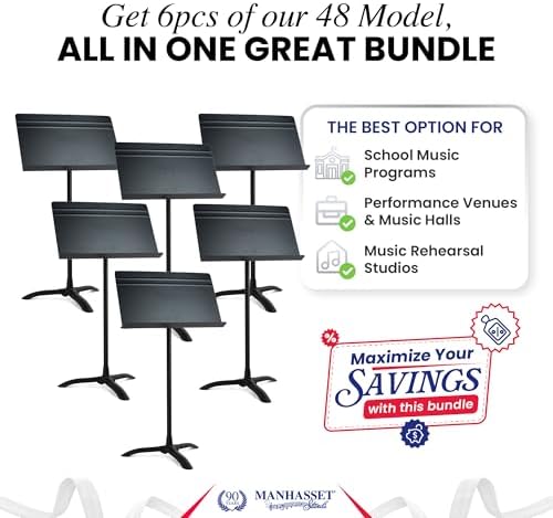 Manhasset Music Stand For Sheet Music - Bulk Pack of 6 Stands - 48 Symphony Model - Long Lasting