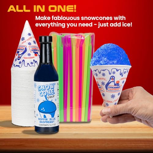 12.7oz Snow Cone Syrups (6 Pack w/Cups and Straws)