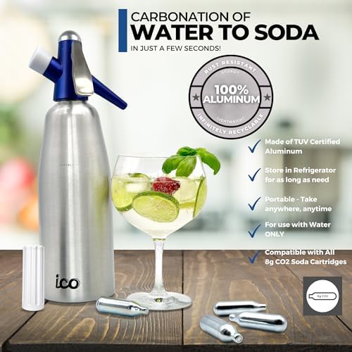 Premium Soda Siphon (1-Pint), Portable Sparkling Water Maker and Soda Maker | Carbonated Water Machine to Make Soda Water, Cocktails, Hard Seltzers