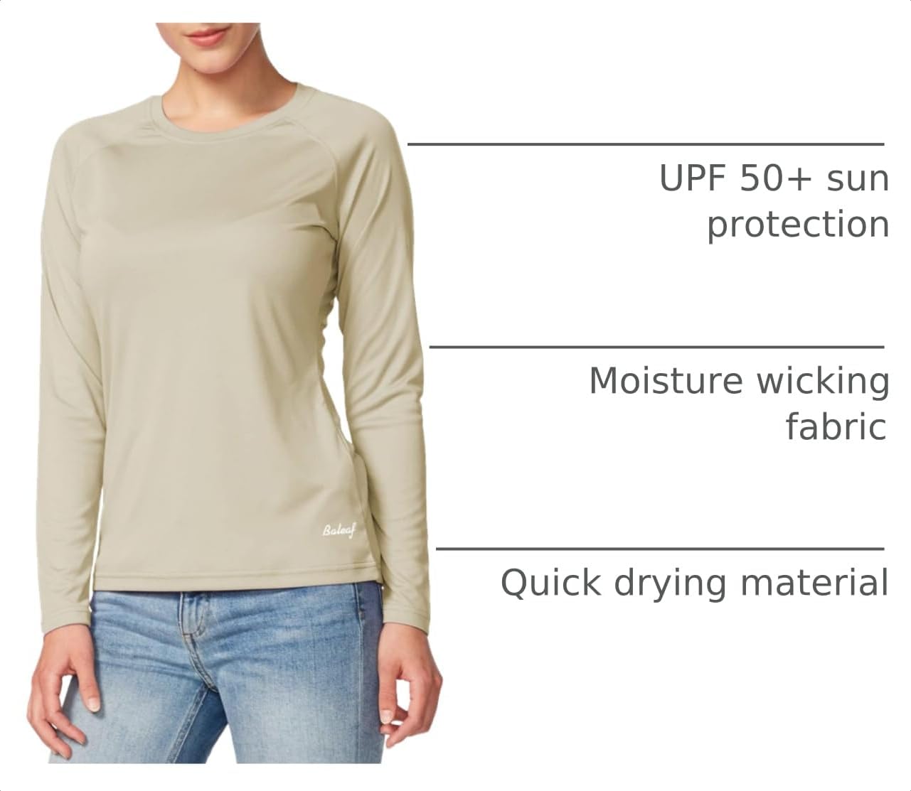 baleaf Women's UPF 50+ Sun Shirts Long Sleeve Stretchy Quick Dry | Lightweight, Rash Guard, UPF 50+ Sun Protection, Breathable Comfort material for Hking Workout, Excellent for hot weather
