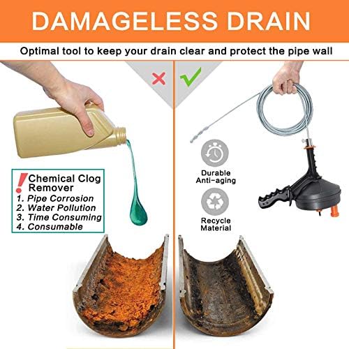 BACOENG 25Ft Drain Auger, Heavy Duty Plumbing Snake with Drill Adapter, Use Manually or Powered for Drain Clog, Shower Sink, Comes with Gloves and Bag (Orange)