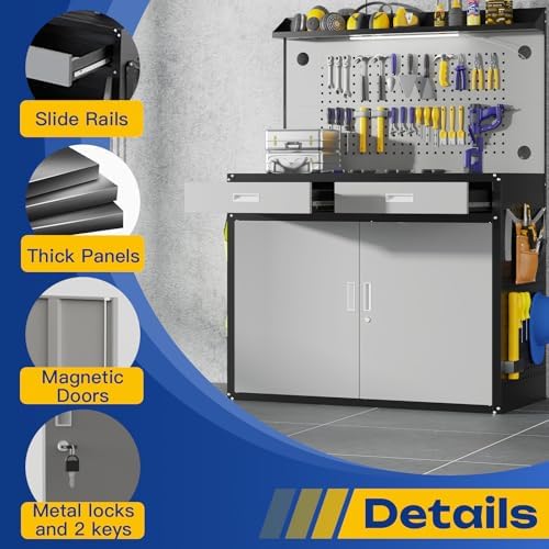 Eltean 48" Workbench, Heavy Duty 2500 LBS Capacity Work Benches for Garage | Work Bench with Drawers and Storage