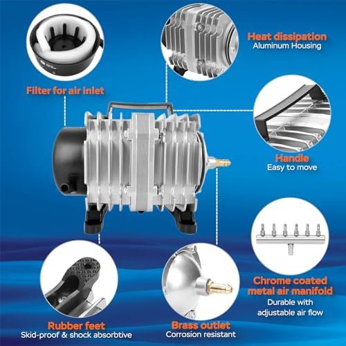 AquaMiracle Aquarium Air Pump Commercial Air Pump with Aluminum Housing, 600/1000/1200/1750GPH Fish Tank Bubbler Pond Aerator for Aquariums, Ponds