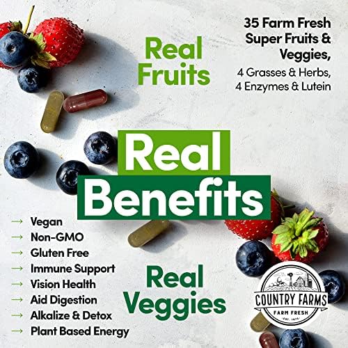 Country Farms Super Fruits and Veggies Capsules, Whole Food Supplement, Powerful Antioxidant, Supports Energy, Immune Health, Boosts Digestive Health, 30 Super Foods, 30 Servings