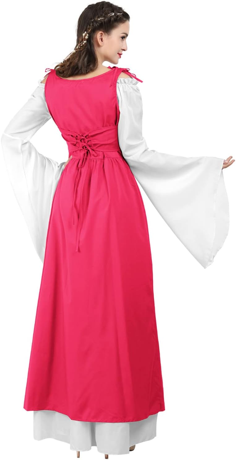 Kranchungel Renaissance Costume Women Dress: Flowy Long Sleeve Medieval Dress for Renaissance Faires & Medieval Festival