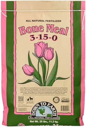 Down To Earth All Natural Fertilizers Organic Bone Meal - 3-15-0, 25 lb | High Phosphorus Plant Food for Buds, Bulbs, Blooms, Flowers, Onions, Garlic
