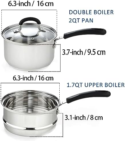 Cook N Home Double Boiler Set 1.5 Qt Insert & 2 Qt Stainless Steel Saucepan