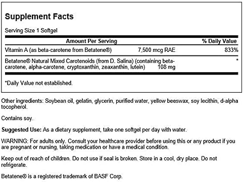 Swanson Betatene Natural Mixed Carotenoids, 60 Softgels | A Patented Form of Beta-Carotene from Sea Algae Featuring Vitamin A