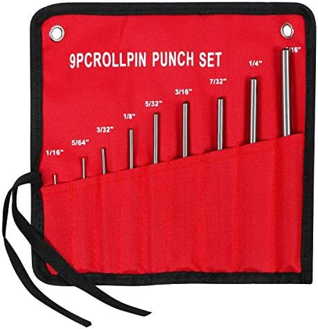 Roll Pin Punch Set with Storage Pouch, 9 Piece Steel Removal Tool Kit for Jewelry