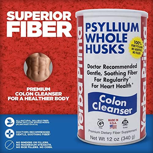 Yerba Prima Psyllium Whole Husks, Colon Cleanser 12 oz (Pack of 2) - All Natural Dietary Fiber, Pure Premium Psyllium, Lab-Tested Non-GMO, Gluten-Free Fiber
