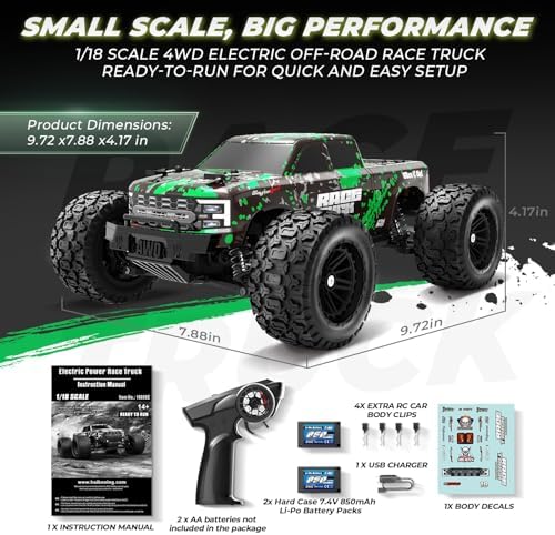 HAIBOXING 18859 1:18 Scale All Terrain RC Car, Hobby 4WD Remote Control Car | 2.4GHz Electric RC Vehicle 36 KPH High Speed 4X4 Waterproof Off-Road RC Truck with Two Rechargeable Batteries for RC Driving