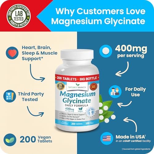 Magnesium Glycinate 400mg | 200 Tablets – High Absorption for Sleep & Heart