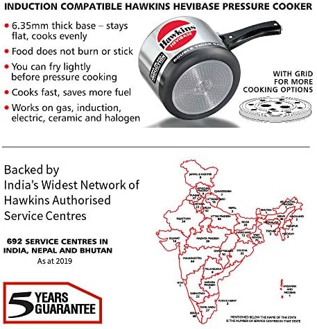 Hawkins Aluminium 5 Litre Hevibase Pressure Cooker, Induction Inner Lid Cooker, Silver (Ih50)
