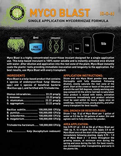 Myco Blast Concentrate by Supreme Growers Single Use Mycorrhizae Inoculant Coats Plant Roots Enhances Soil Fertility Fortified with Trichoderma 5lb Bucket Makes 470 Gallons