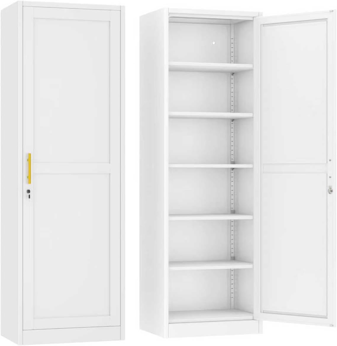 Ckzbx Tall Narrow Storage Cabinet 66.93" H Tall Bathroom Cabinet Metal Pantry Cabinets, 4 Adjustable Shelves for Kitchen, Home Office, Living Room, Dinning Room (20 inches Wide White)