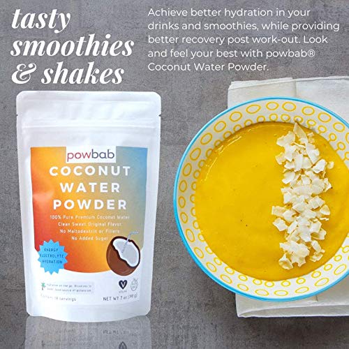 powbab Coconut Water Powder From 100% Organic Coconut. No Sugar Added. Pure Delicate, Clean Taste. Dehydrated, Not Freeze Dried, Raw