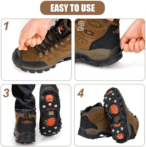 2 Pairs Ice Cleats for Shoes and Boots, 8 Steel Gripper Spikes Non-Slip Traction Cleats, Micro Shoe Snow Grips Crampons for Winter Hiking, Walking