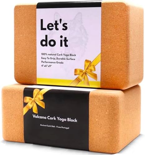 Cork Yoga Blocks 2 Pack Set -Natural Cork from Portugal, 9"x6"x4" Yoga Blocks Non-Slip&Anti-Tilt for Women| Men, Lightweight
