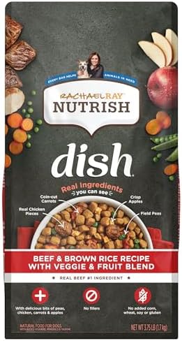 Nutrish Dish Dry Dog Food, Beef Recipe, 11.5 lb. Bag (Rachael Ray) | Made with Brown Rice and Veggies & Fruit Blend, Veterinarian Reviewed Formula, Complete & Balanced Nutrition For Dogs