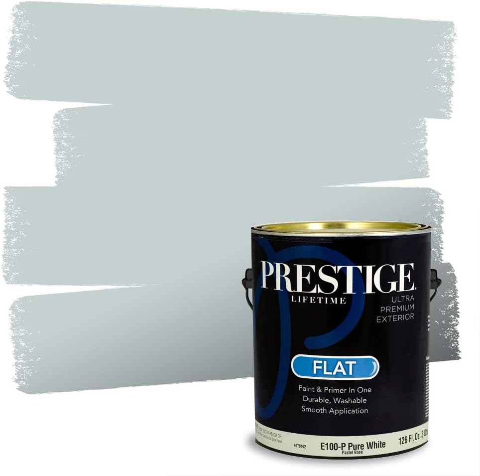PRESTIGE Paints E100-T-SW6241 Exterior Paint and Primer in One, 1-Gallon, Flat, Comparable Match of Sherwin Williams Aleutian, 1 Gallon, SW18-Aleutian