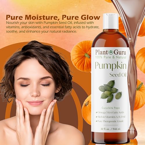Plant Guru Pumpkin Seed Oil 16 oz. Virgin, Unrefined Cold Pressed 100% Pure Natural – Ideal for Skin, Face, Body