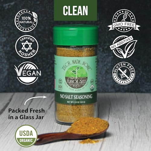 Organic No Salt Seasoning - Zilch Nada None by Flavor Seed, Salt Substitute for Cooking with Herbs & Spices, All Purpose Seasoning for Meat