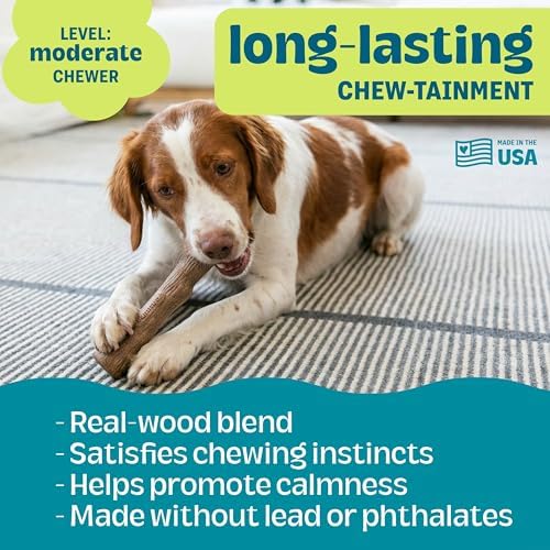 Pupstages Dogwood Dog Chew Toy, Made in the USA – Real-Wood Blend, Natural Flavor & Texture, Moderate Chewers, Small, 5.4"