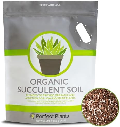 Perfect Plants Succulent & Cactus Soil, 8 qt, Organic Potting Mix | Fast draining blend of peat moss, composted pine bark, perlite and lime for the dry roots cacti love, resealable bag
