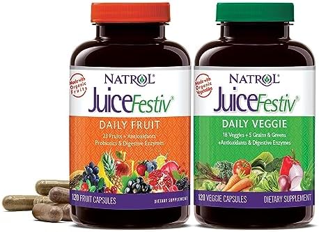 Natrol JuiceFestiv Vitamins and Supplements, 90 Capsules (2-Count) | For Nutrition & Well-being, Antioxidants for Cellular Health, Daily Fruit & Veggie Capsules, 180 Capsules, 45 Day Supply