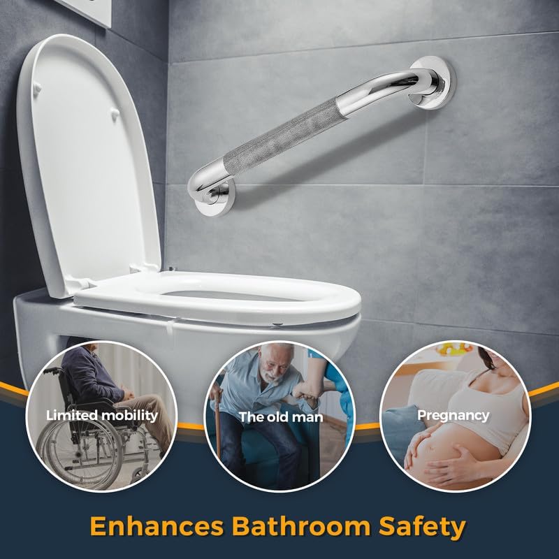 Grab Bars for Shower, 16 Inch Shower Handle, 2 Pack, Polished Nickel | Grab Bars for Bathroom, Stainless Steel, Anti-Slip Textured Grip