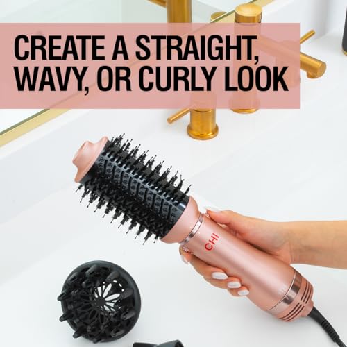 CHI Volumizer 4-in-1 Blowout Brush Hair Dryer, Multi-Attachment Ceramic Ionic Styling Tool, Preserves Natural Hair Moisture for Easy Styling