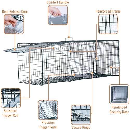 HOMESTEAD 42'' Heavy Duty Live Animal Trap - Professional Quick Set Trigger, Galvanized Steel Cage, Camouflage Finish, Rust Proof Mesh