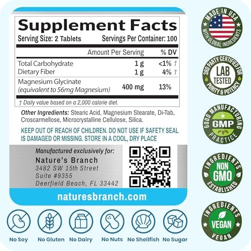 Magnesium Glycinate 400mg | 200 Tablets – High Absorption for Sleep & Heart