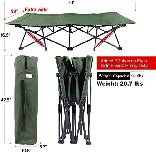 REDCAMP Oversized Camping Cots for Adults 500lbs, 33.5'' Extra Wide Tall Sleeping Cots Heavy Duty, XL Cots Portable for Outdoor Indoor Office