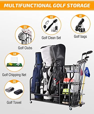 PLKOW Golf Bag Storage Garage Organizer, Extra Large Size Golf Bag Storage Stand and Golf Equipment Rack for Garage,Shed, Basement