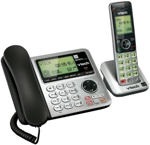 VTech CS6649 DECT 6.0 Expandable Corded/Cordless Phone with Answering System and Caller ID/Call Waiting, Silver/Black with 1 Handset
