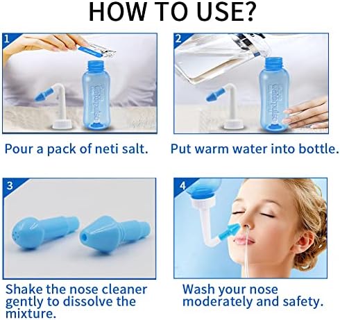 Neti Pot Sinus Rinse Bottle，Abnaok Nose Wash Cleaner Pressure Rinse Nasal Irrigation for Adult & Kid BPA Free，Nasal Wash Kit for Home or Travel