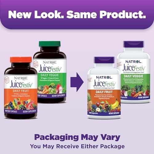 Natrol JuiceFestiv Vitamins and Supplements, 60 Capsules (2-Count) | For Nutrition & Well-being, Antioxidants for Cellular Health, Daily Fruit & Veggie Capsules, 120 Capsules, 30 Day Supply