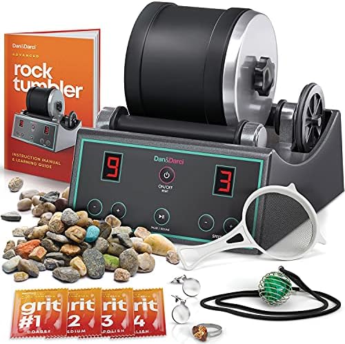 Dan&Darci Advanced Professional Rock Tumbler Kit - with Digital 9-Day Polishing Timer & 3 Speed Settings - Turn Rough Rocks into Beautiful Gems :