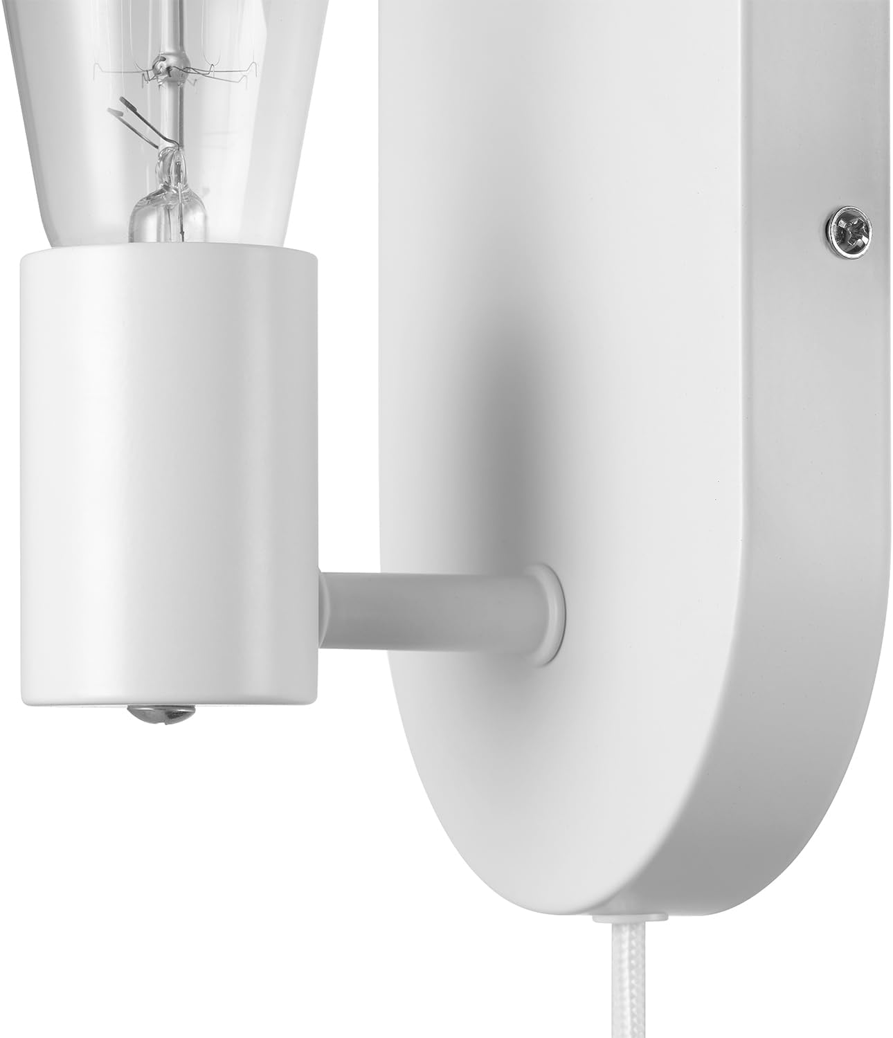 Globe Electric 65000134 1-Light Plug-in or Hardwire Wall Sconce, Matte White, 6ft White Fabric Covered Cord, Inline On/Off Rocker Switch, Bedroom