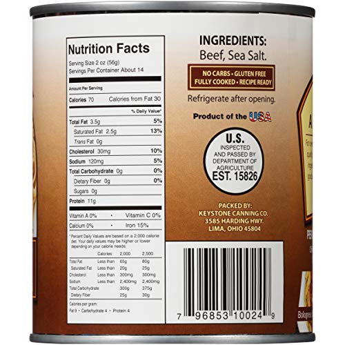 Keystone All Natural Ground Beef 14 Ounce Long Term Emergency Survival Food Canned Meat | Fully Cooked Ready to Eat | Gluten Free Family Pack of 1