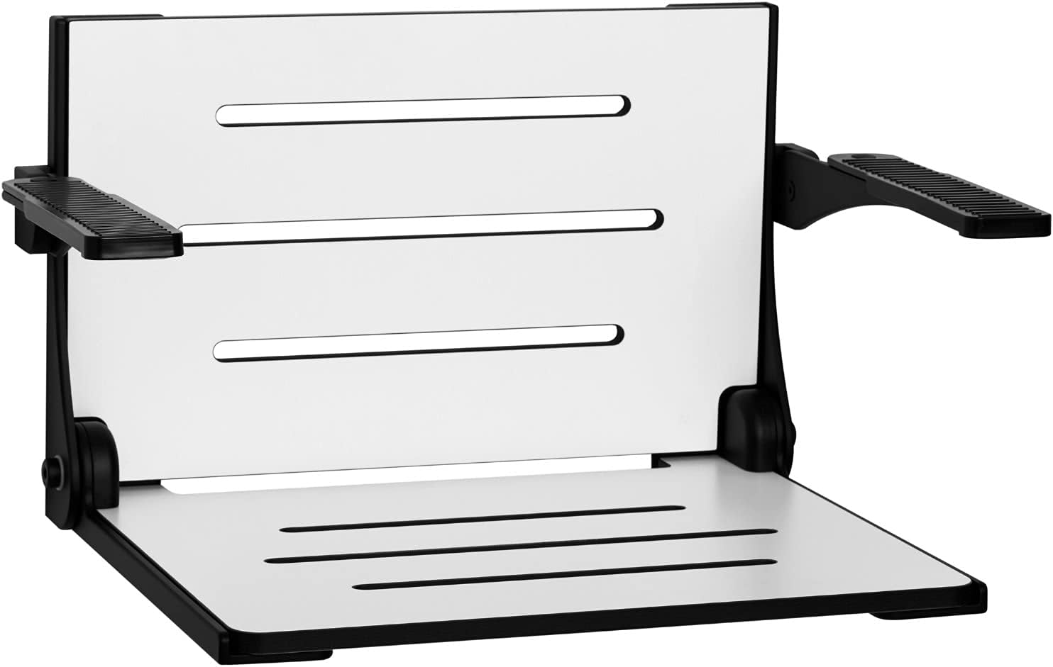 Seachrome Silhouette Comfort Folding Wall Mount Shower Bench Seat with Arms, Teak Seat with Silver Frame